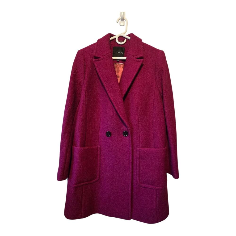 Talbots Double Breasted Wool Coat Womens Size 14 Pink Lined EUC Pockets Classic